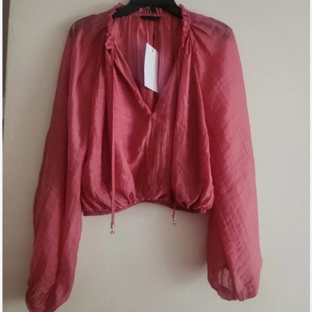 Zara Pink Blouse with Ruffled Neckline